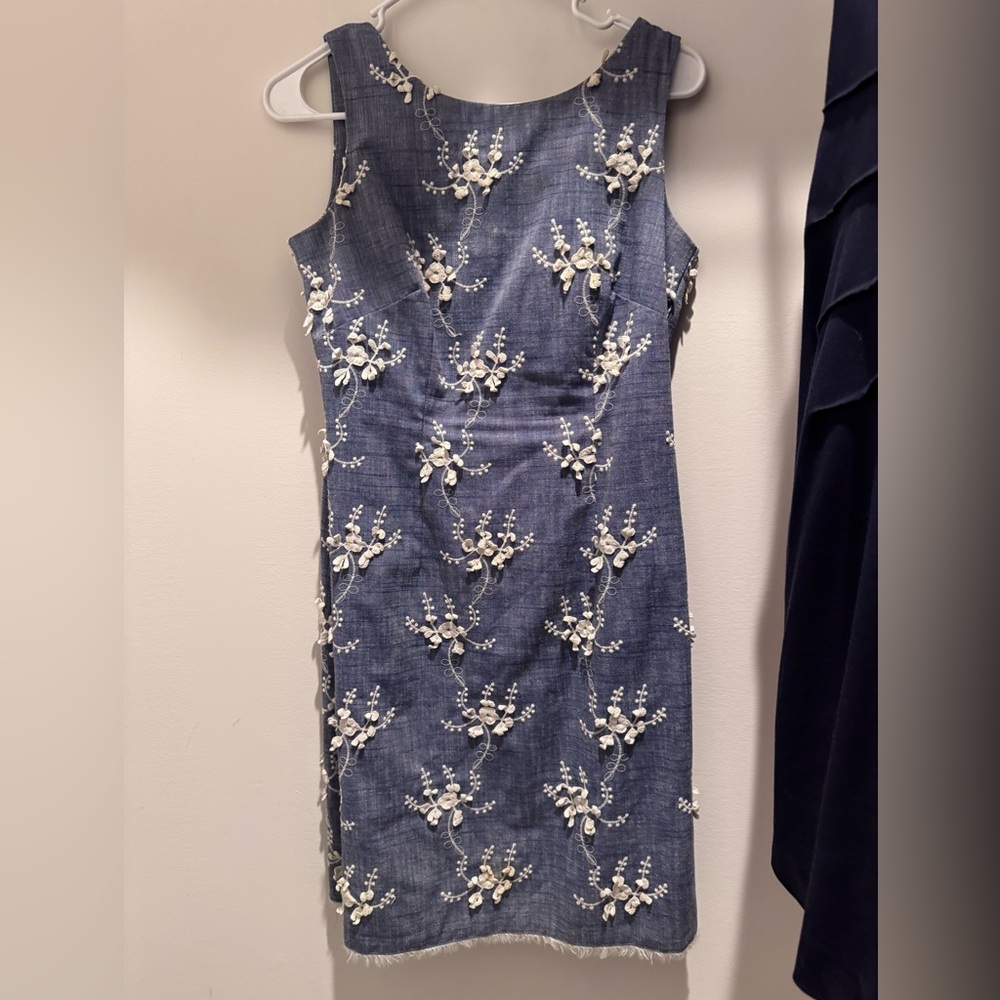 Taylor Denim-Blue Embroidered Midi Dress